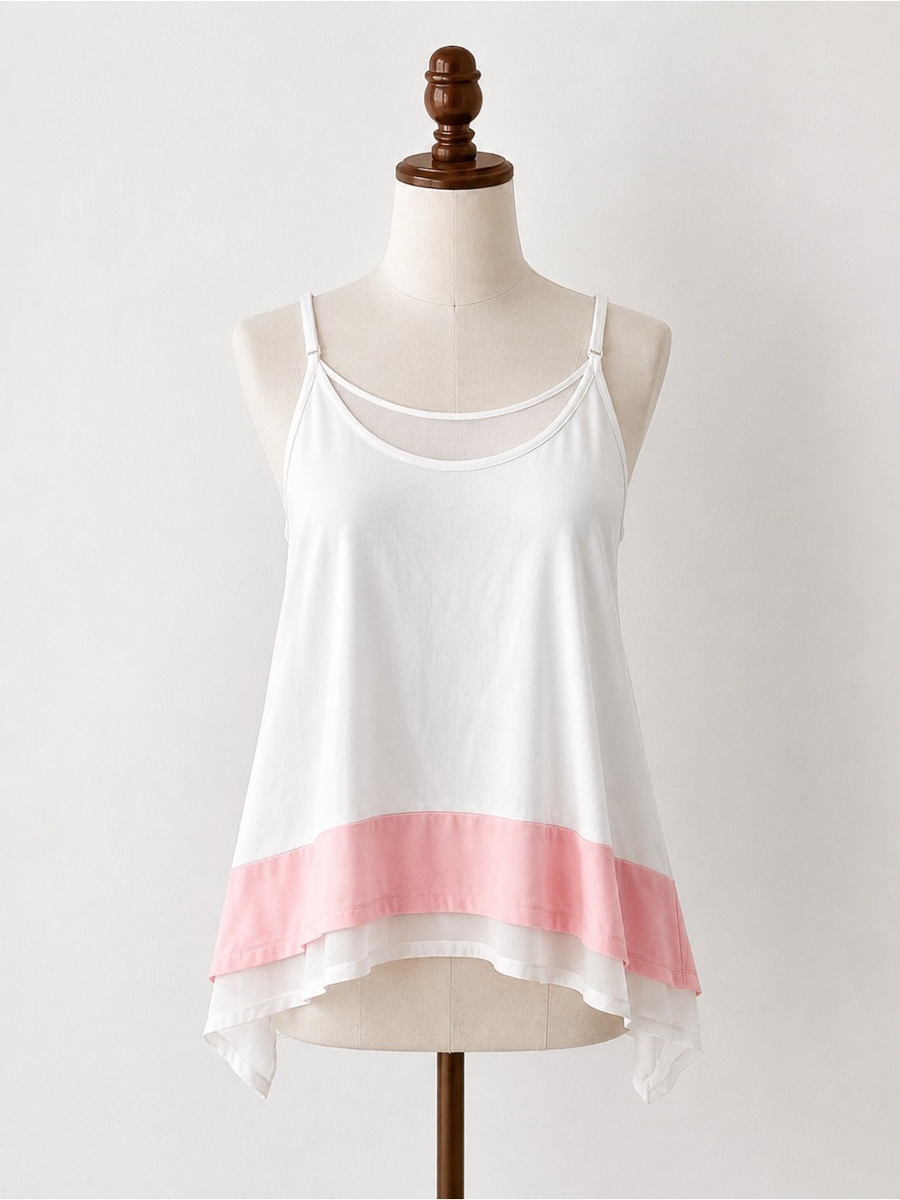 Women’s White Tank Top with Pink Hem